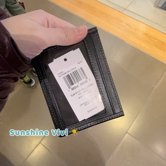 NWT Coach Slim Id Card Case CCO34 Charcoal/Gold Metallic Signature jacquard - Picture 5 of 7